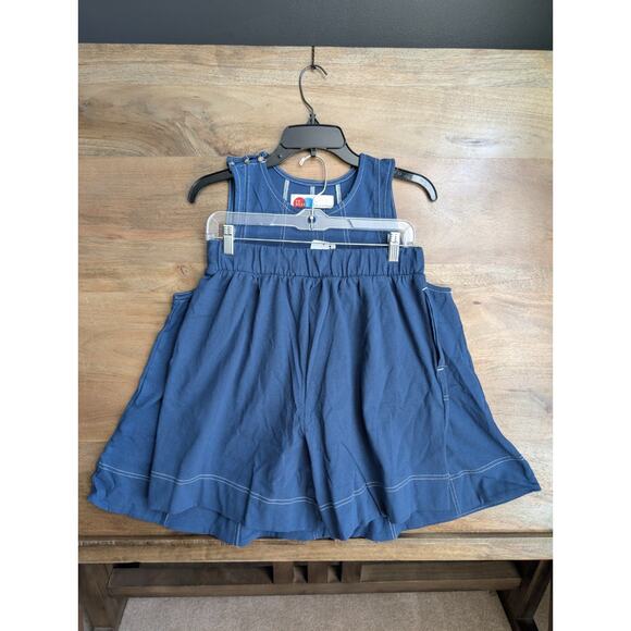 Free People 2 Piece Tank & Shorts Set Womens Small Navy Denim Contrast Stitch - Picture 1 of 5